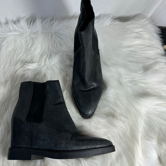 ASH Gong Black Leather Hidden Wedge Booties Sz 36/US 6 - Picture 2 of 7